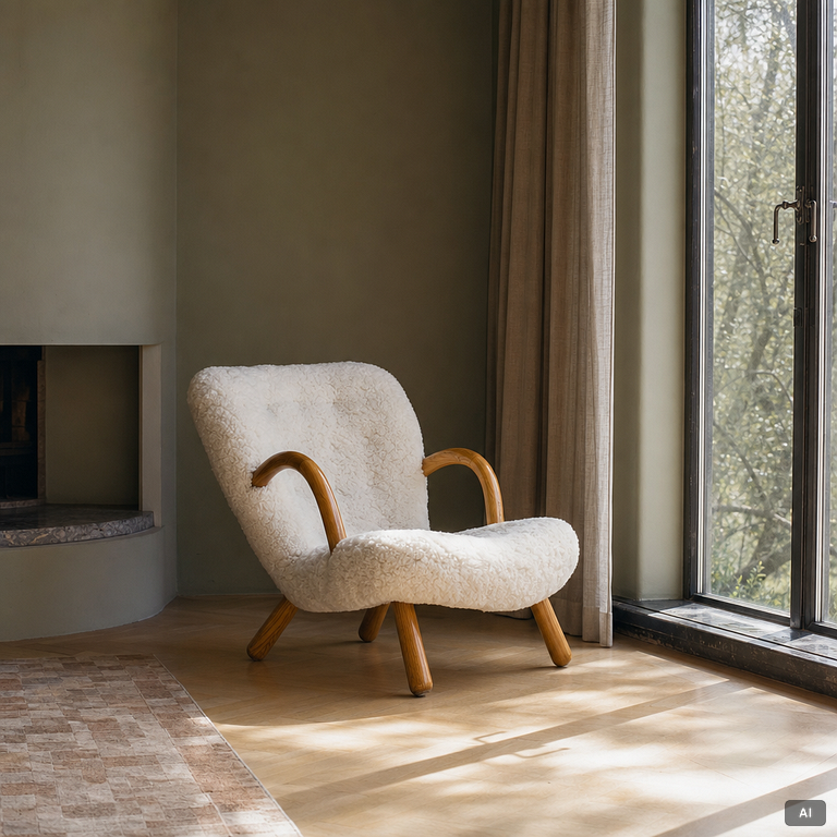 Scandinavian Modern, fåtölj, "Clam chair", 1940-50-tal.