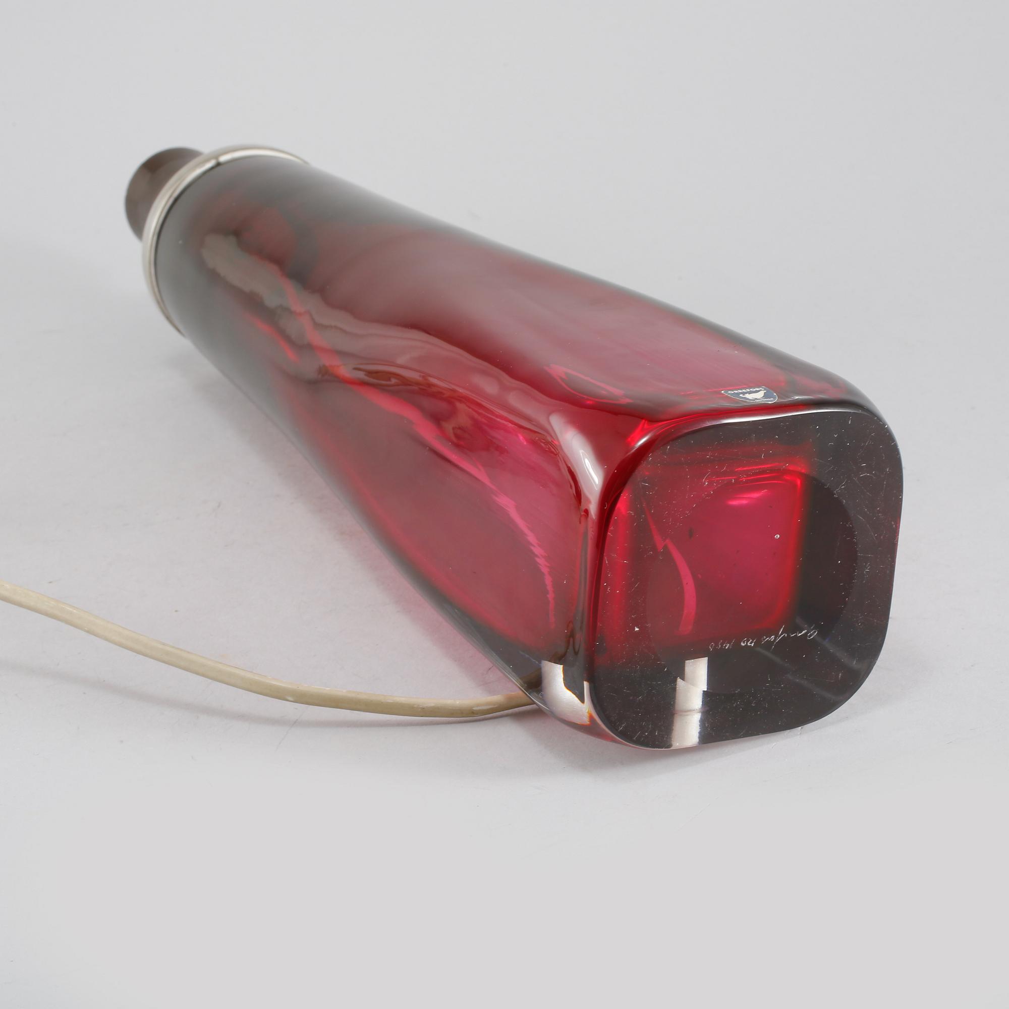 BORDSLAMPA, glas, Carl Fagerlund, Orrefors, signerad, 1900-talets andra hälft.