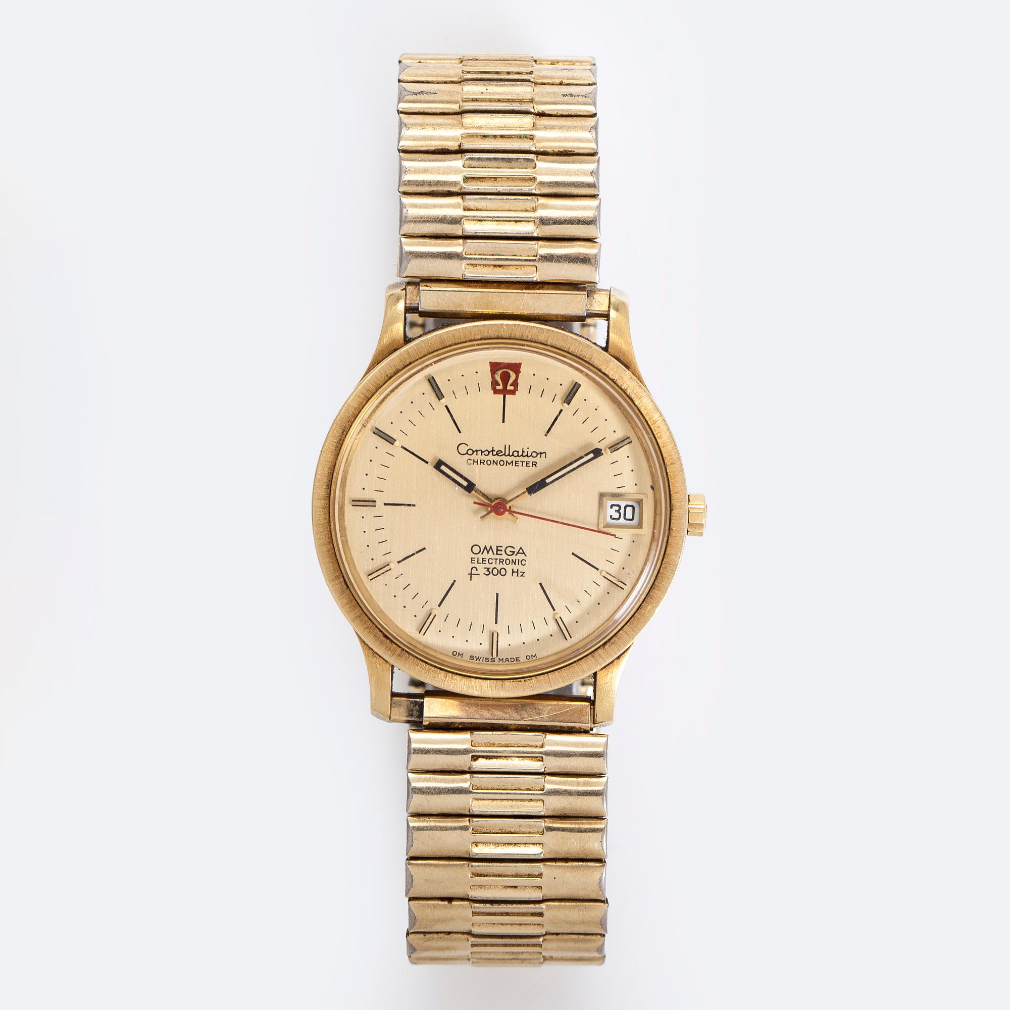 Omega, Constellation, Electronic ( f300Hz), armbandsur, 18K guld, stämgaffel,  plexiglas, ca 1970.