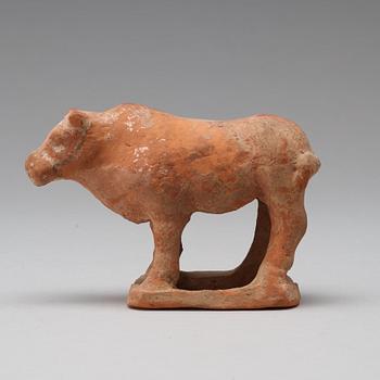 Three pottery scultpures of animals and a herdsman, Tang dynasty (618-906).