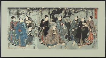 Utagawa Kunisada, a woodblock ptriny triptych, mid 19th Century.