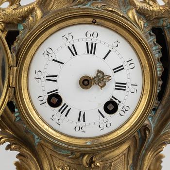 A Rococo Revival mantel clock, late 19th Century.