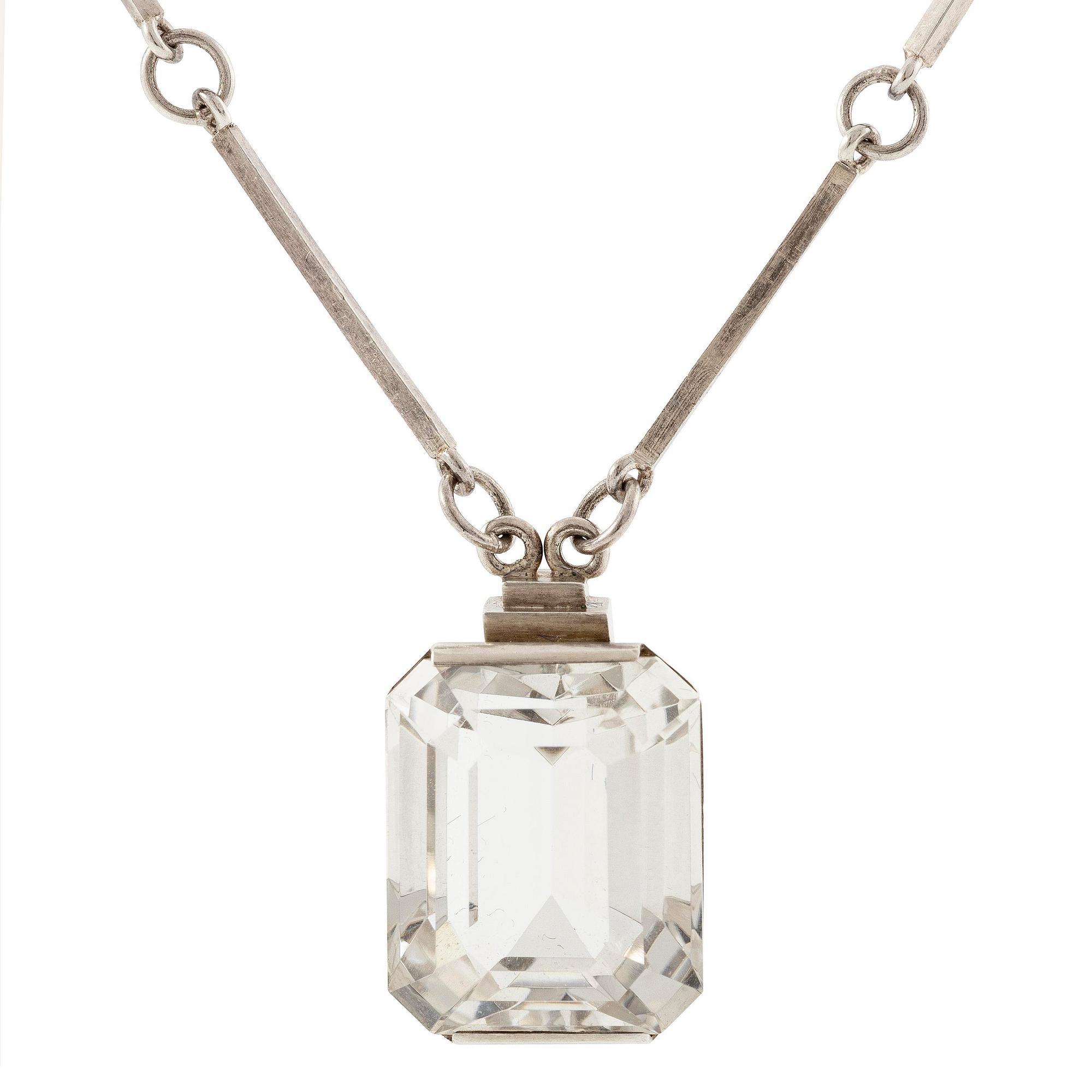Wiwen Nilsson, a necklace, ring and pendant chain with pendant, silver with rock crystal, Lund 1947.