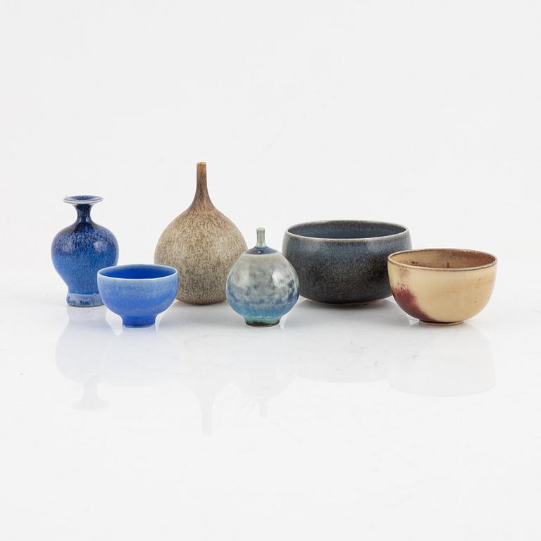 Six miniature stoneware pieces by Sven Wejsfelt, Berndt Friberg & Stig Lindberg, Gustavsberg Studio, Sweden.