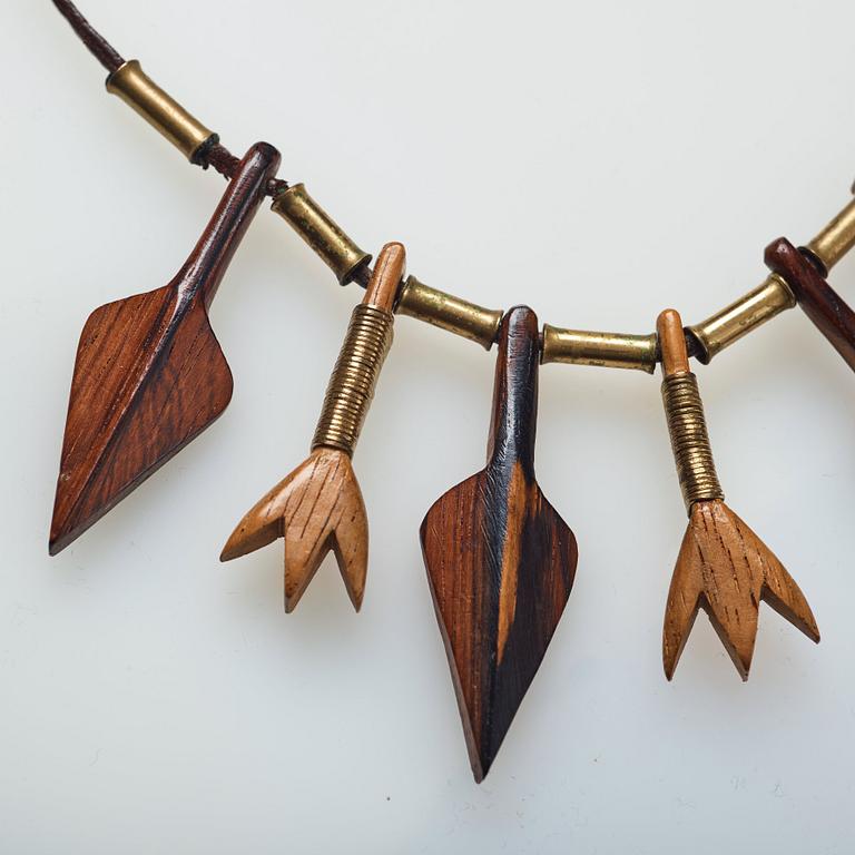 Vivianna Torun Bülow-Hübe, a leather necklace with brass and carved wooden details, Stockholm ca 1948.