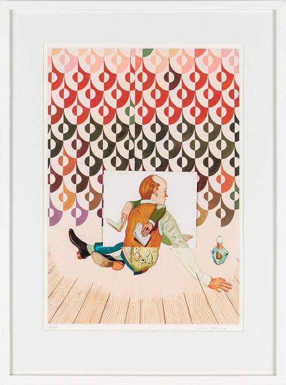 JENS FÄNGE, offsetlitografi med collage, signerad och numrerad 79/450.