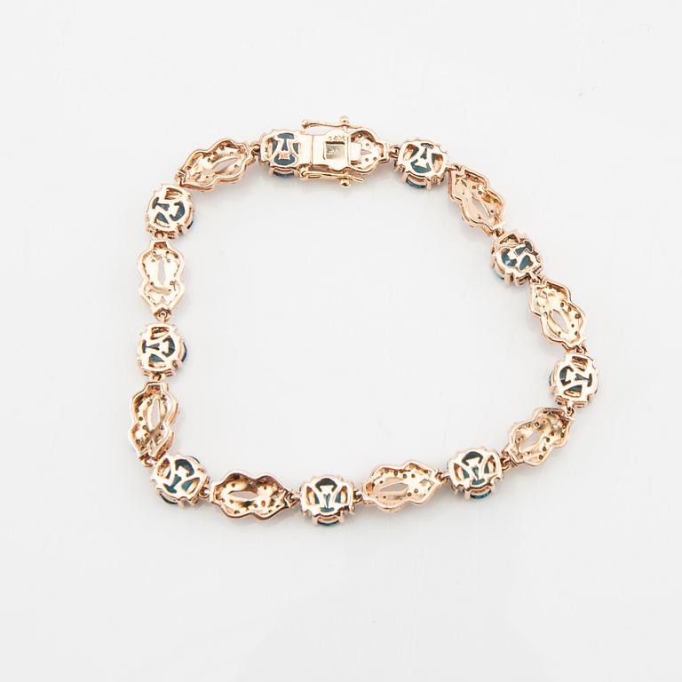 Bracelet in 14K rose gold with round brilliant-cut diamonds and oval faceted topazes, LeVian.