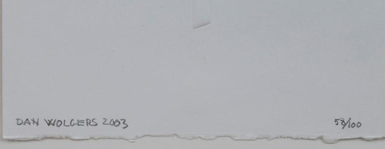 DAN WOLGERS, relieftryck, signerad, numrerad 58/100 och daterad 2003.