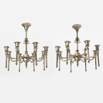 Hans Rasmussen, a pair of chandeliers, Hudevad Smedje, Denmark 1920s.