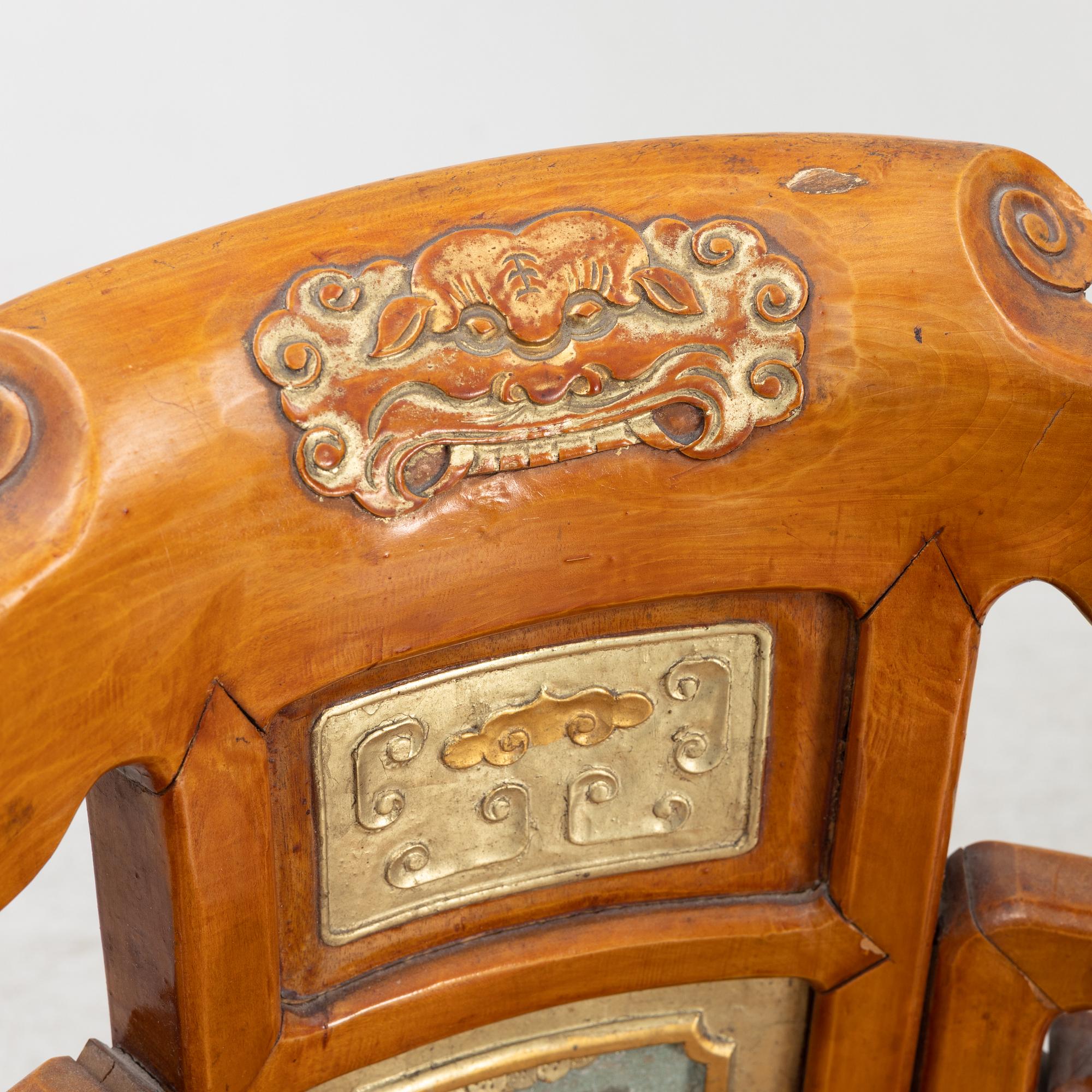 A pair of hardwood chairs,  Qing dynasty, 19th Century. Seal mark to reverse of back.