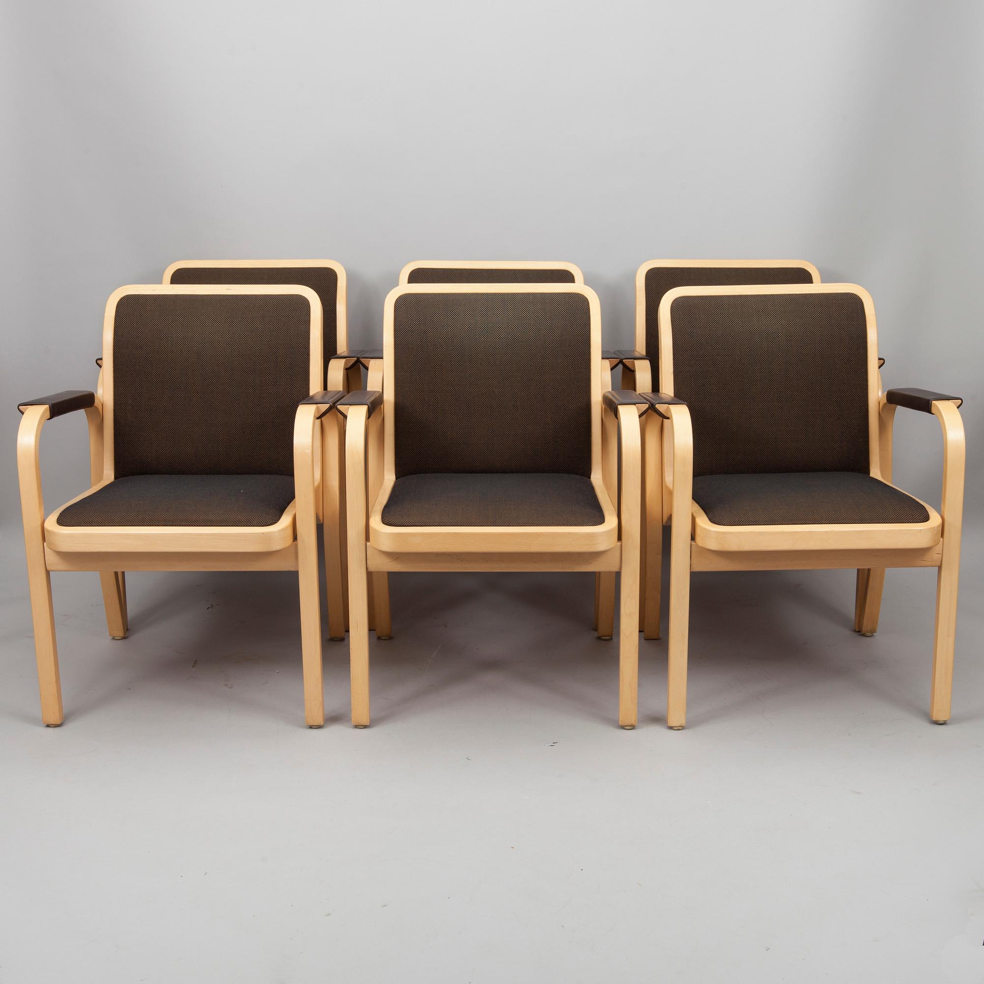 KARMSTOLAR, 6 st, E45, Alvar Aalto, Artek 1900-talets slut.
