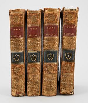 FLORA, 4 vol, "Flore Médicale" av Francois Pierre Chaumeton mfl, Paris 1814-1818.