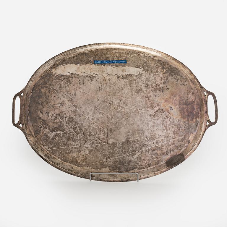 A Khlebnikov silver tray, with the Imperial court supplier's mark, Moscow 1888.