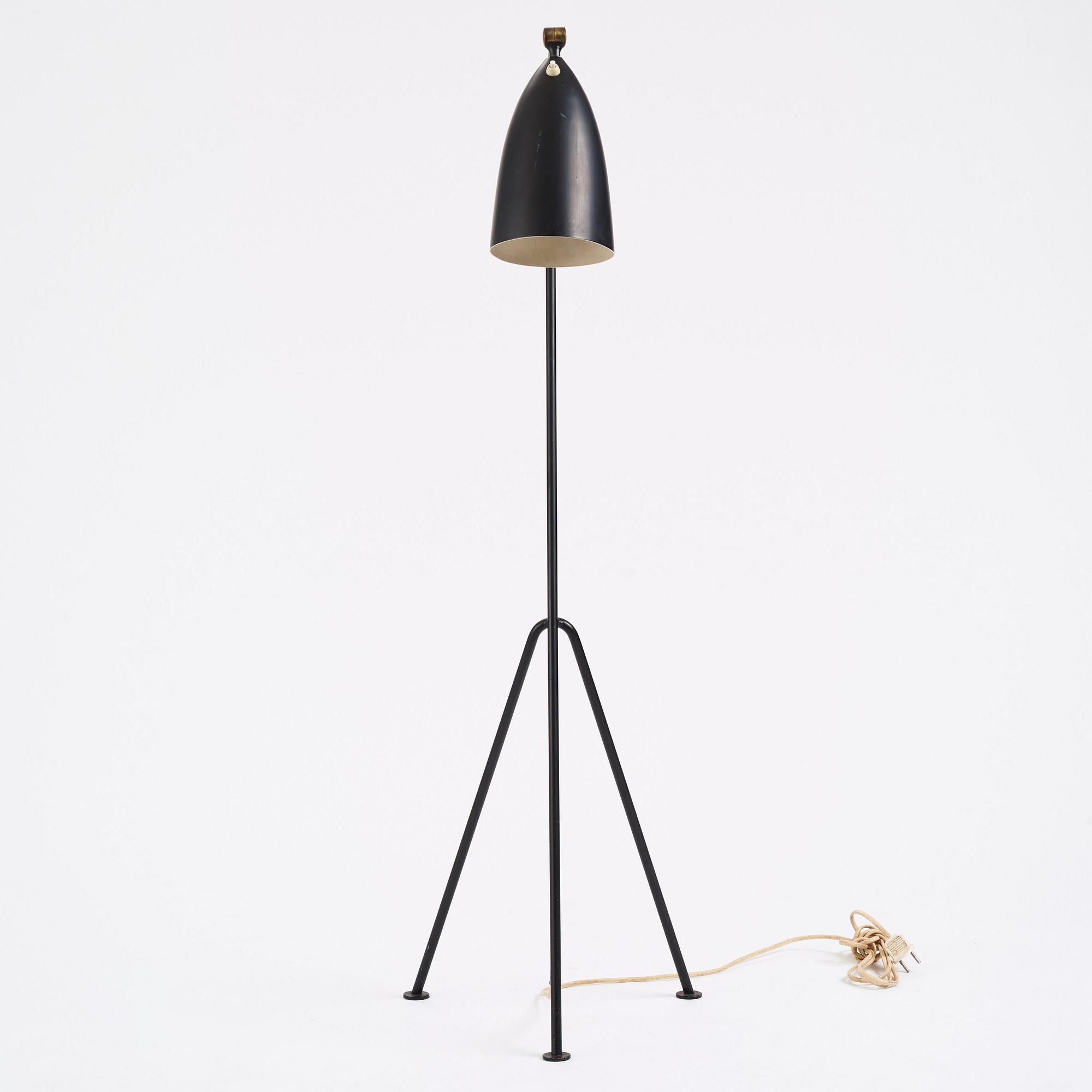 Greta Magnusson Grossman, a black lacquered 'G-33' / Grasshopper floor light, Bergboms, Malmö, Sweden 1950s.