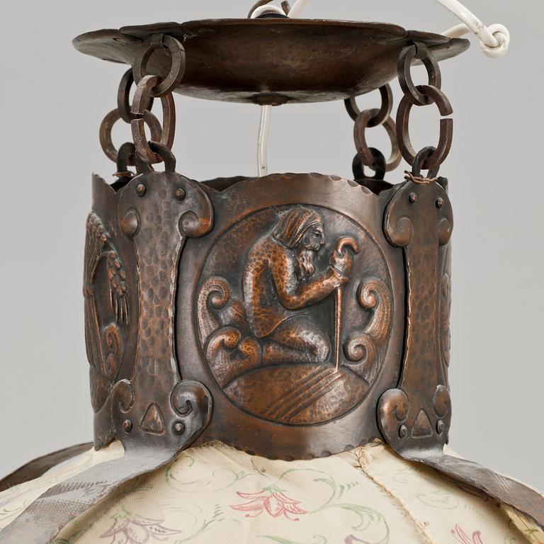 TAKLAMPA, koppar, Jugend, tidigt 1900-tal. H ca 45.