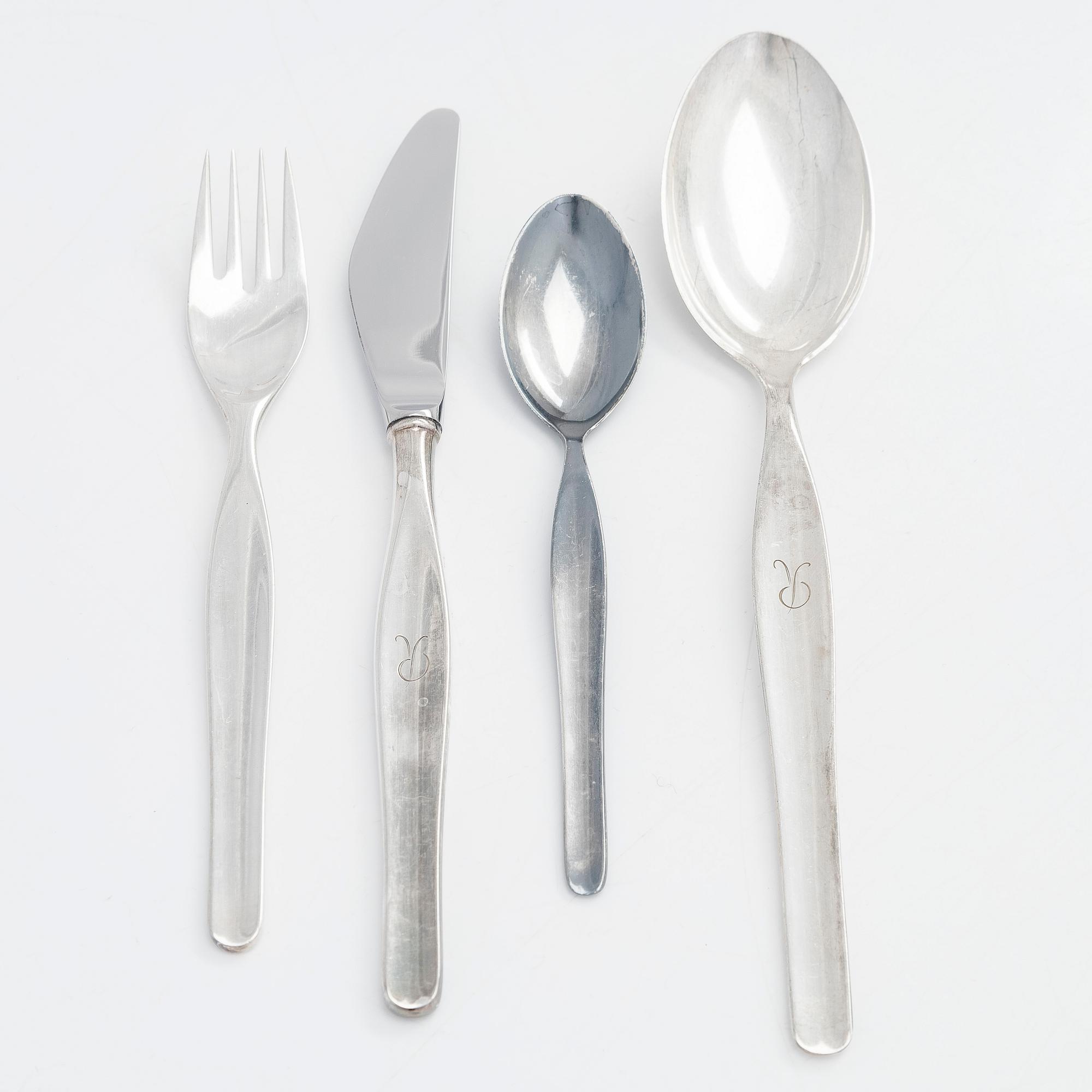 Tapio Wirkkala, bestick, "Tapio",  35 st, silver (925 och 916), "Tapio", Kultakeskus, Tavastehus 1958-1971.