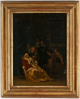 OKÄND KONSTNÄR. Efter Willem van Mieris. Olja på pannå.