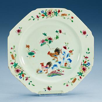 A set of four famille rose 'rooster' dishes, Qing dynasty, Qianlong (1736-95).