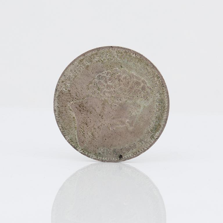 SILVER MYNT, 2 riksdaler specie, Karl XIV Johan, 1831. Vikt ca 16,89 g.