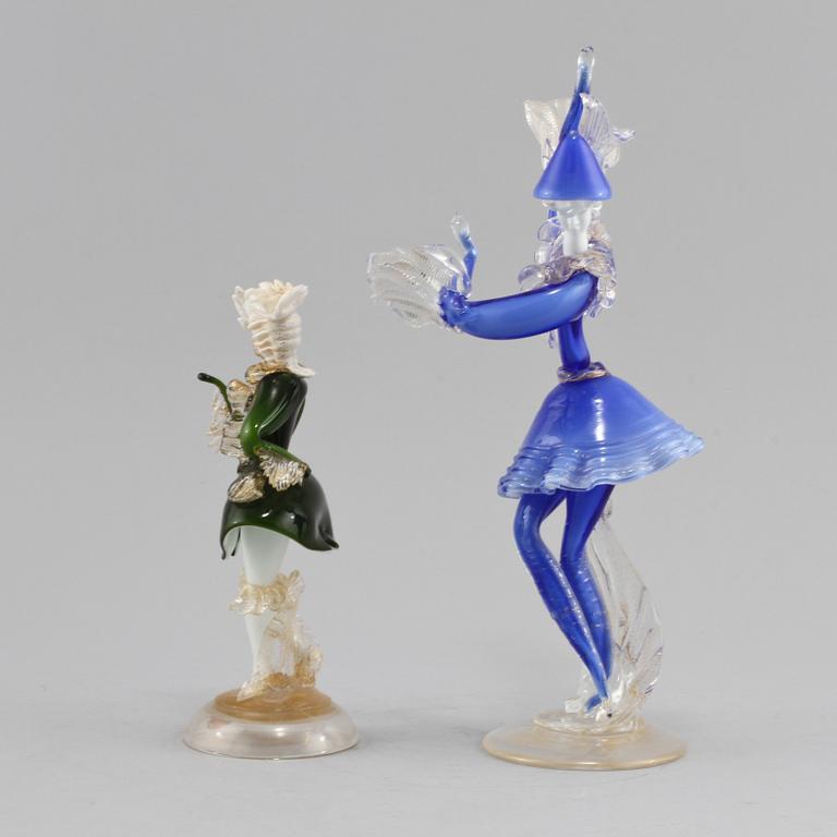 FIGURINER, 2 st, glas, Murano, Italien, 1900-talets andra hälft.