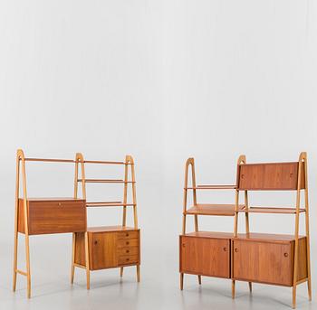 TWO TEAK AND OAK BOOKSHELVES, second half of the 20th century.