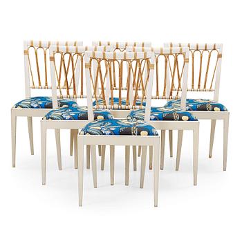 424. A set of six Josef Frank white lacquered wood and ratten dining chairs, Svenskt Tenn, model 1165.