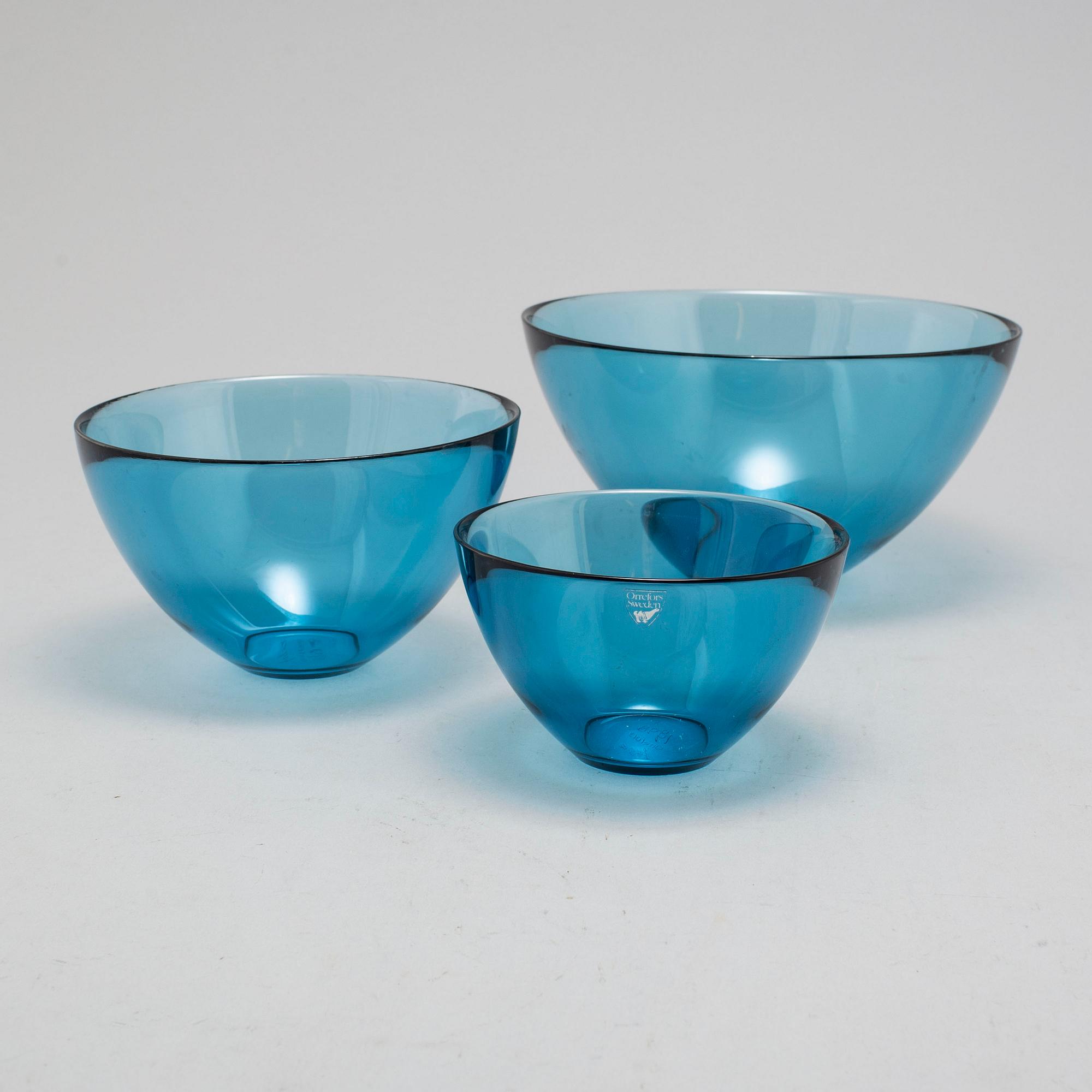 SVEN PALMQVIST, skålar, 3 st, glas, "Fuga", Orrefors, 1998.