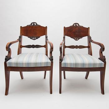 KARMSTOLAR, ett par, biedermeier, 1800-talets mitt.