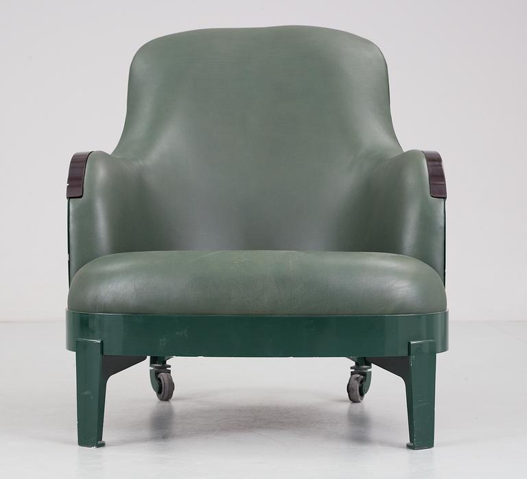 A Mats Theselius 'The Ritz' black lacquered steel and green leather armchair, Källemo, Värnamo, Sweden 1994.