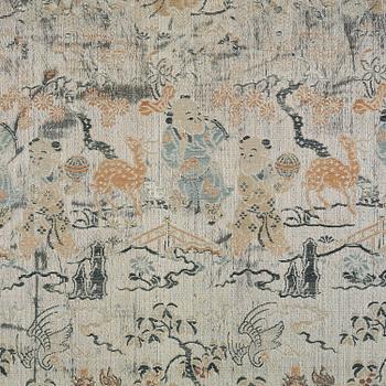 A celadon ground silk brocade panel, Qing dynasty, presumably 18th century.
