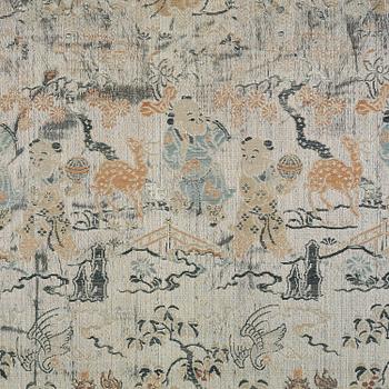 A celadon ground silk brocade panel, Qing dynasty, presumably 18th century.