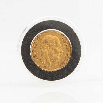 Gold coin Belgium, Leopold II 20 Francs, 1867.