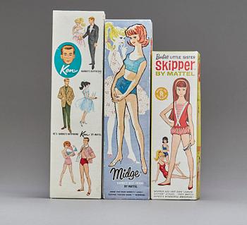 BARBIEDOCKOR, 3 st, Mattel, omkring 1960.