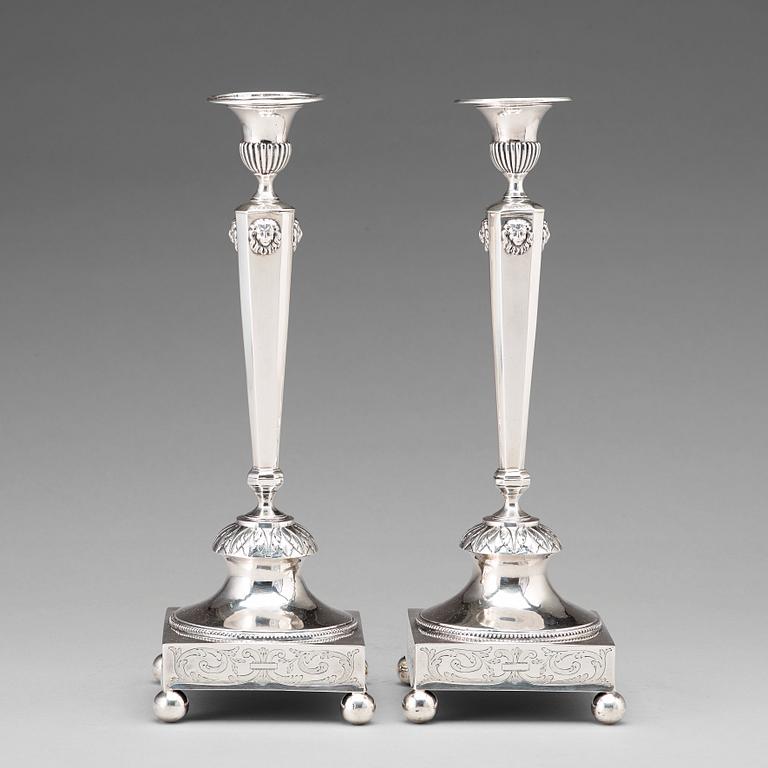 A pair of late Gustavian candlesticks, mark of Olof Hellbom, Stockholm 1798.