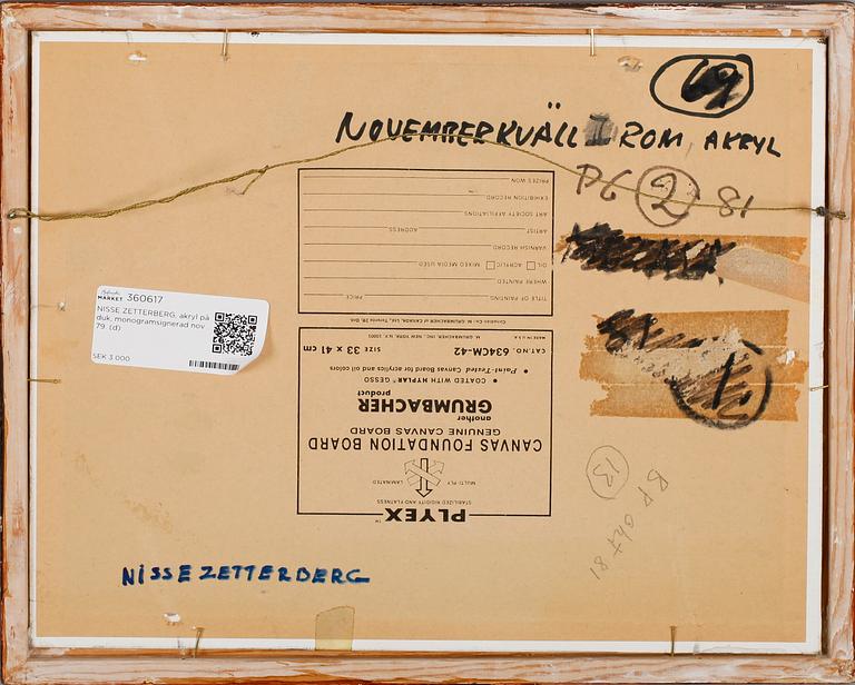 NISSE ZETTERBERG, akryl på duk, monogramsignerad och daterad nov 79.