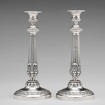 204. A pair of 19th century silver candlesticks, mark of Adolf Zethelius, Stockholm 1838.