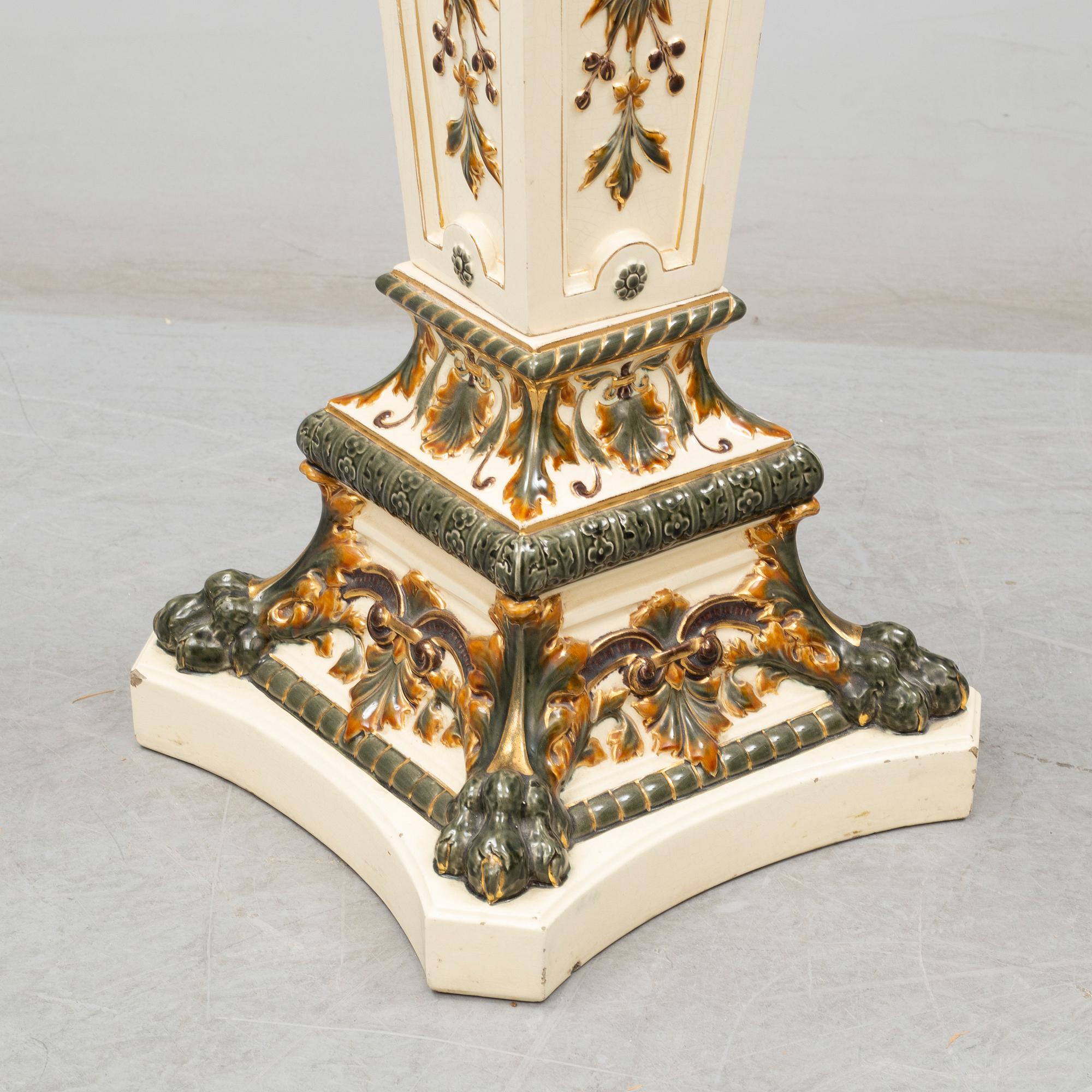 A ca 1900 Swedish majolica pedestal, signed Rörstrand.