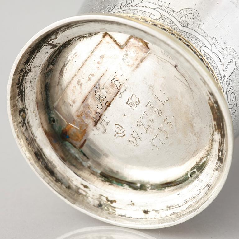 A Swedish 18th Century parcel-gilt silver beaker, mark of Berndt Falkengren, Visby (1737-1785).