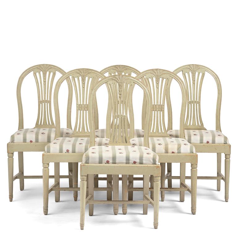 A set of six Gustavian chairs, Sweden, late 18th century.