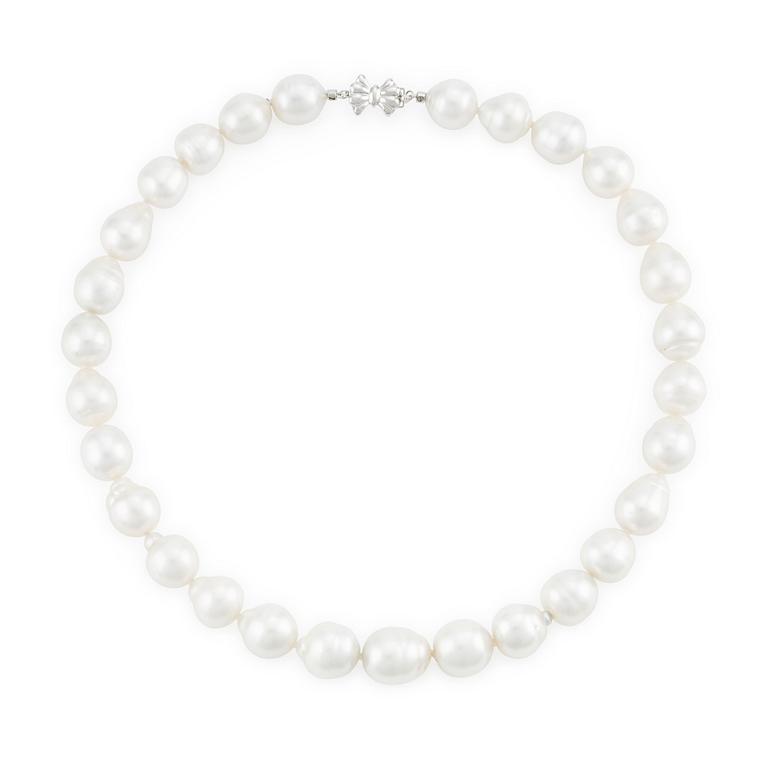 A cultured South Sea pearl necklace.