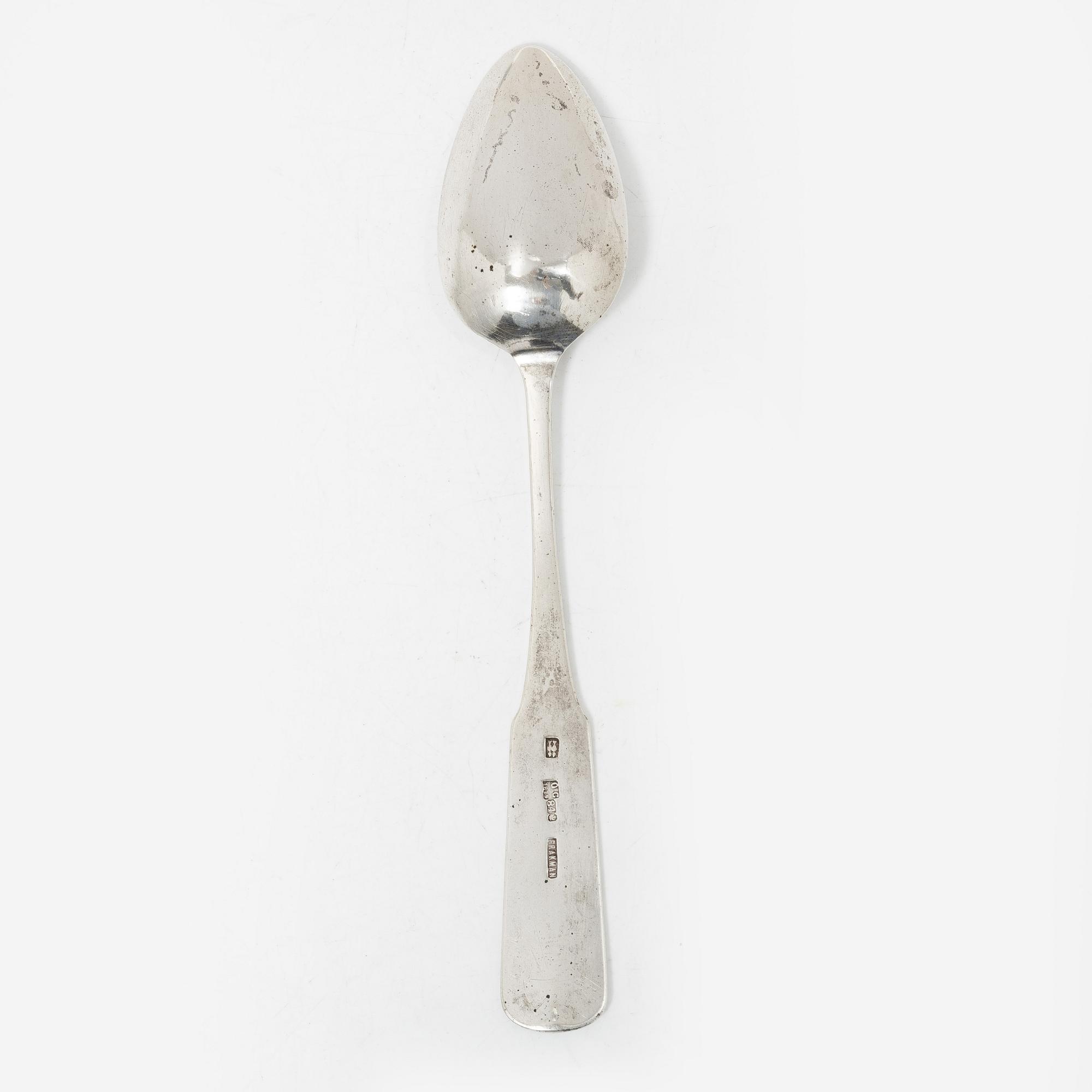 A silver spoon, mark of Frakman, assaymark Josef Sosnkowski, Warsaw, Poland, 1879.
