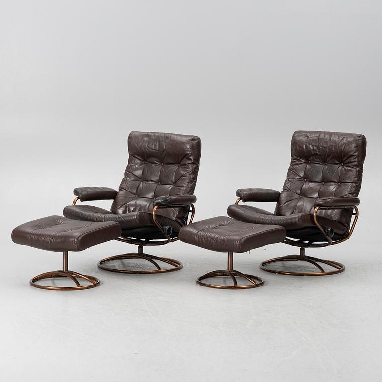 Armchairs, a pair, Stressless, Ekornes, later part of the 20th century.