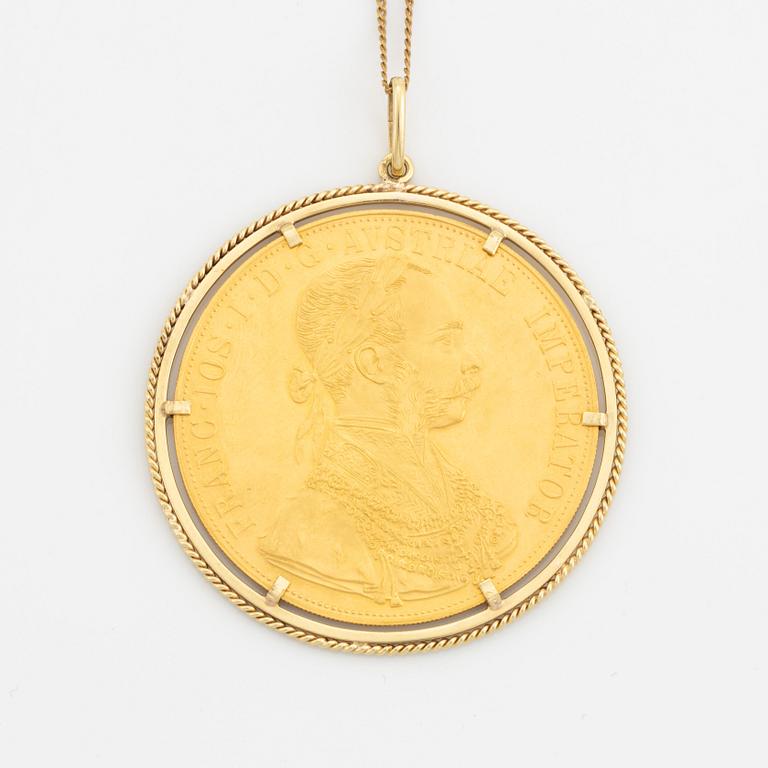 Hängsmycke med mynt, 23K guld, samt mynt, 23K guld, Österrike-Ungern, 1915.