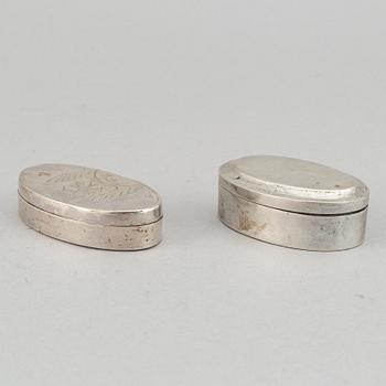 Dosa, guld, samt dosor, 4 st, silver. 1800-1900-tal.