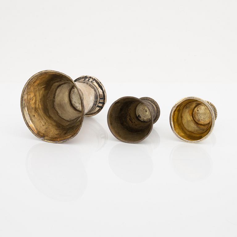 Three Swedish silver beakers, including mark of Jonas Aspelin d ä, Ystad 1785.