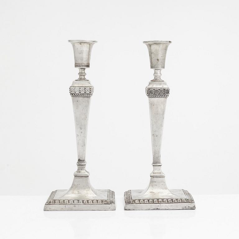Johan Petter Fagerström, A pair of pewter candlesticks from Kalmar, 1823.