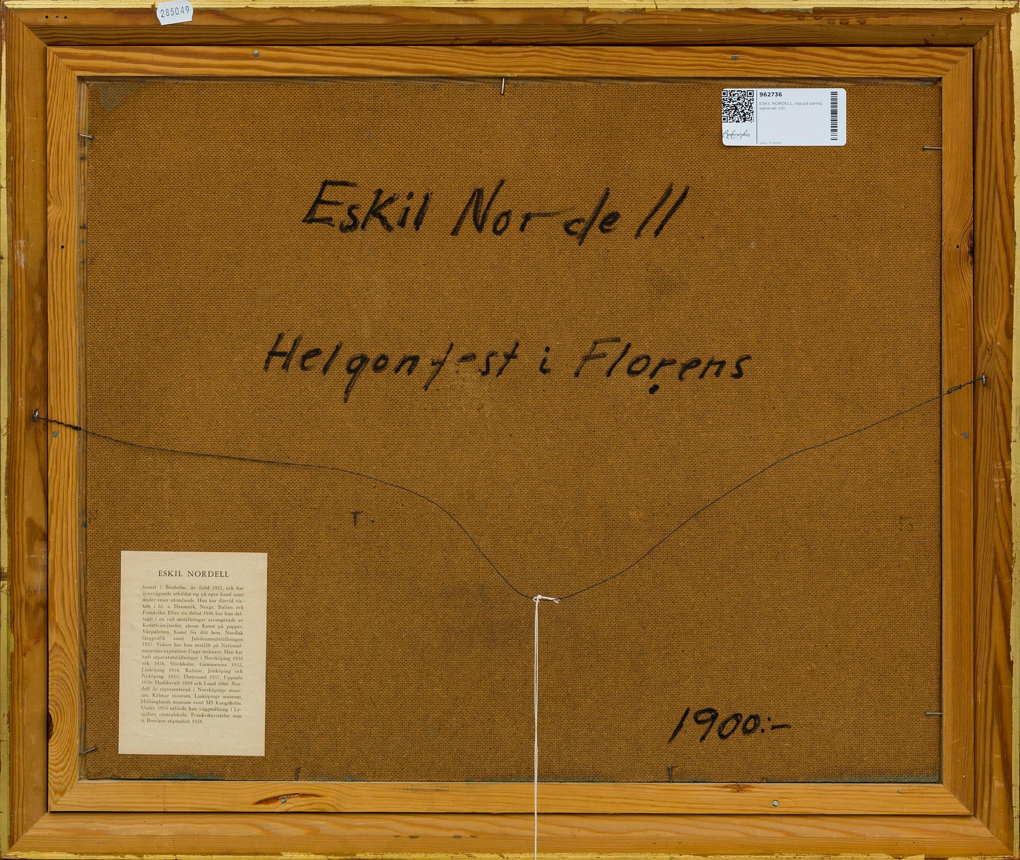 ESKIL NORDELL, olja på pannå, signerad.