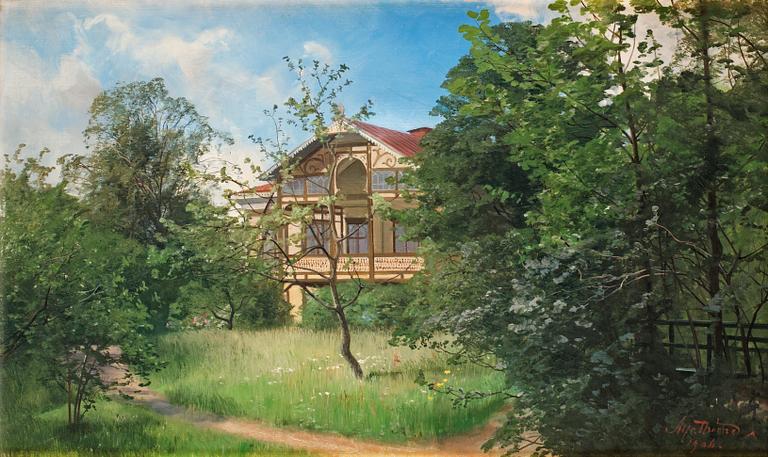 Alfred Thörne, House in leafy garden.