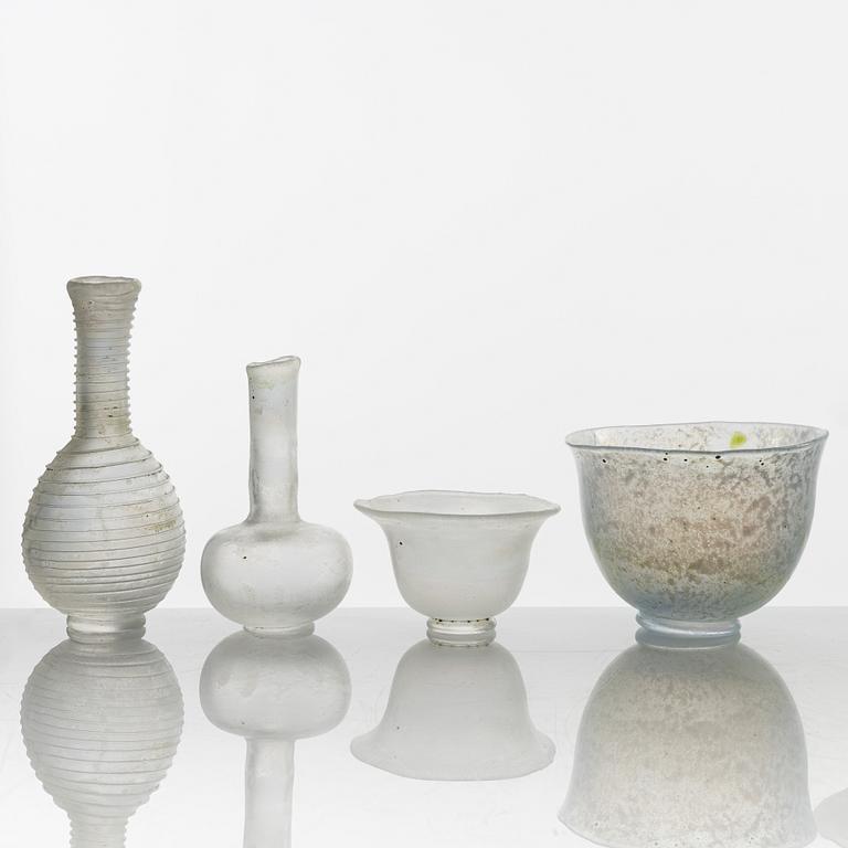 Bengt Heintze, five art glass bowls and two vases, Kosta Boda, signed, 1973-1988.