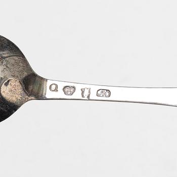 Matskedar, 5 st, silver, bl a Andreas Öhrman, Stockholm 1774, AG Herkepeus, Norrtälje 1866.